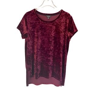 Lord & Taylor Crushed Velvet Short Sleeve Top Women Size Large Cranberry Wine